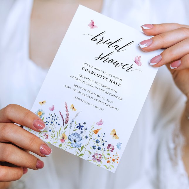 Butterflies Floral Wildflowers Bridal Shower Invitation (Creator Uploaded)