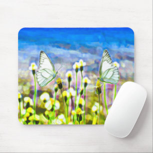 Butterflies Floral Yellow Watercolor Blue Sky Mouse Mat
