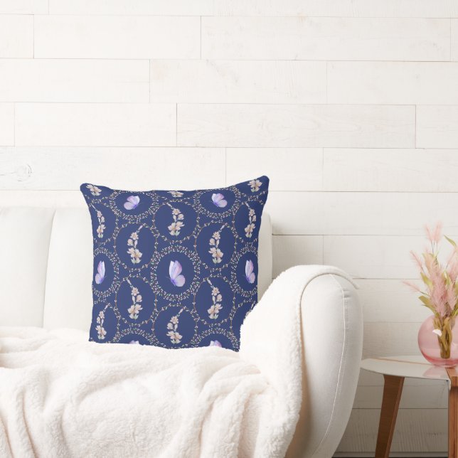 Butterflies & Florals In Vines Throw Pillow (Couch)