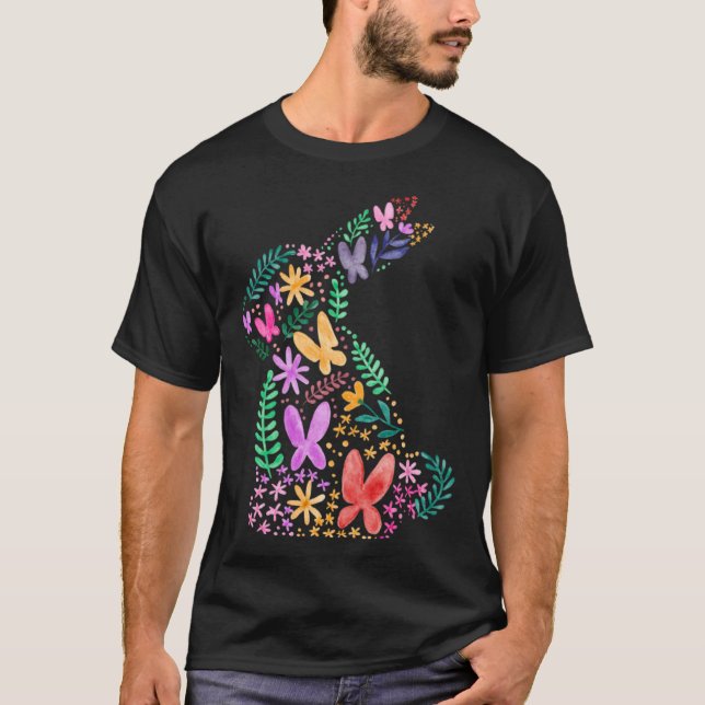 Butterflies Flower Easter Bunny Fun for Spring Eas T-Shirt (Front)