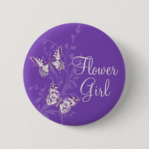 Butterflies flower girl purple wedding pin button