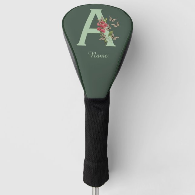 Butterflies Flower Monogram Initial A Personalised Golf Head Cover (Front)