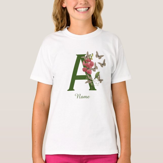 Butterflies Flower Monogram Initial A Personalised T-Shirt (Front)