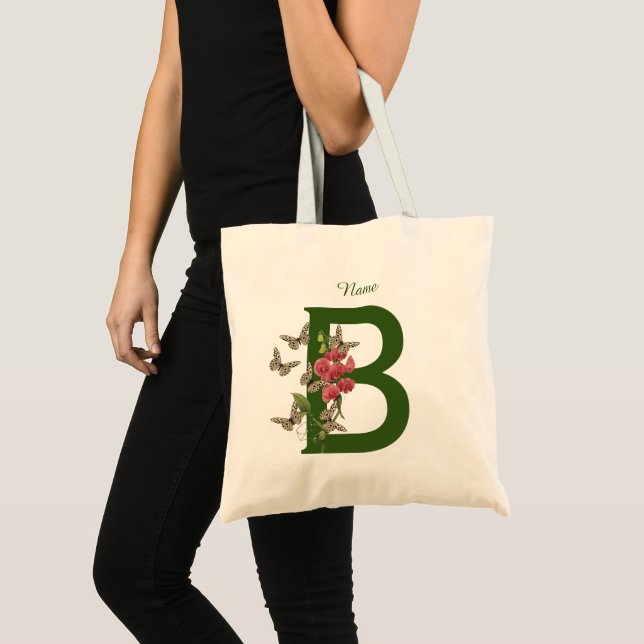 Butterflies Flower Monogram Initial B Personalised Tote Bag (Front (Product))