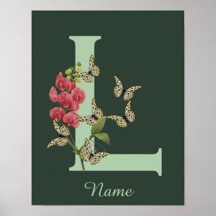 Butterflies Flower Monogram Initial L Personalised Poster