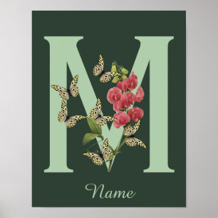 Butterflies Flower Monogram Initial M Personalised Poster