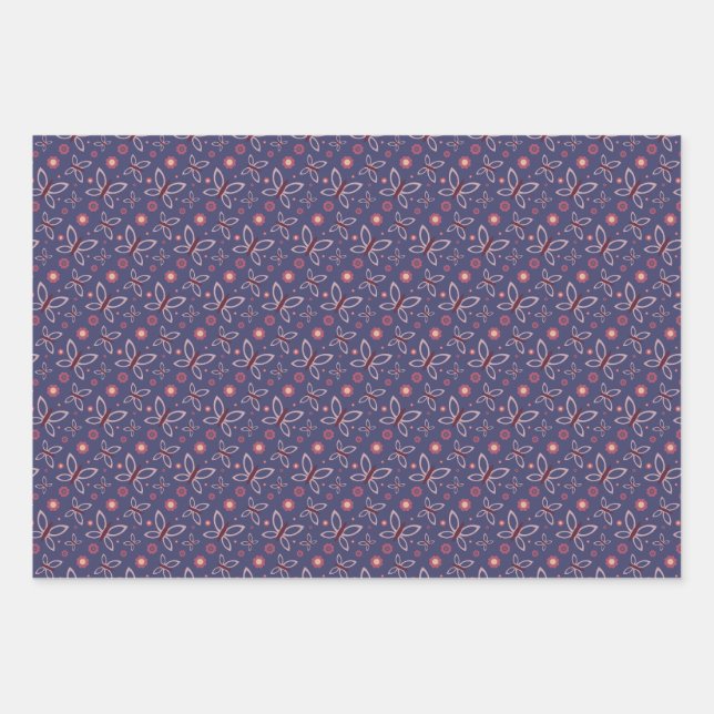 Butterflies flowers and heart wrapping paper sheet (Front)
