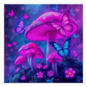 Butterflies, Flowers and Mushrooms- Poster