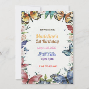 Butterflies & Flowers Birthday Party Invitation