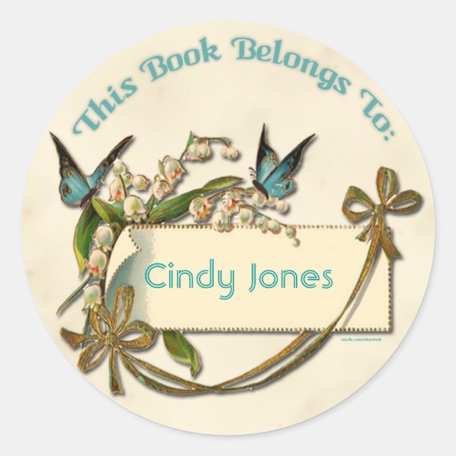 Butterflies Flowers Bookplate Sticker (Front)