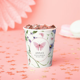 Butterflies Flowers Bridal Shower Paper Cups