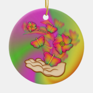 Butterflies & Flowers Ceramic Tree Decoration