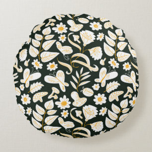 Butterflies & Flowers: Doodle Summer Pattern. Round Cushion