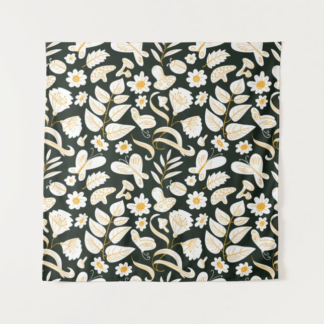 Butterflies & Flowers: Doodle Summer Pattern. Tapestry (Front)