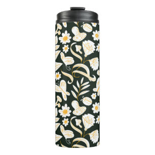 Butterflies & Flowers: Doodle Summer Pattern. Thermal Tumbler
