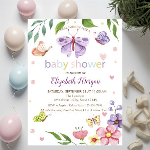  Butterflies Flowers Dotted  Shower Invitation