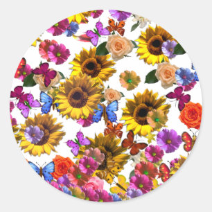 Butterflies & Flowers Full Coverage Graphic Classic Round Sticker