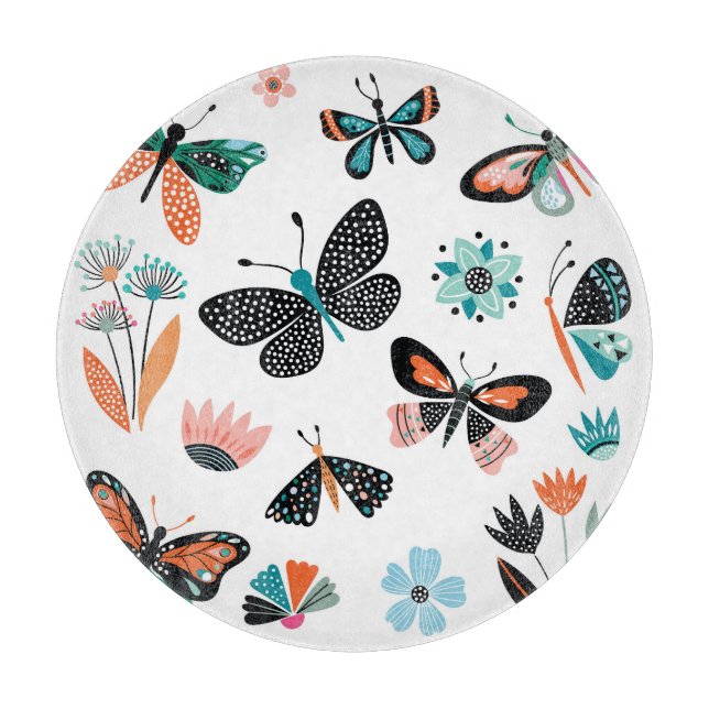 Butterflies Flowers: Hand Drawn Collection Cutting Board (Front)
