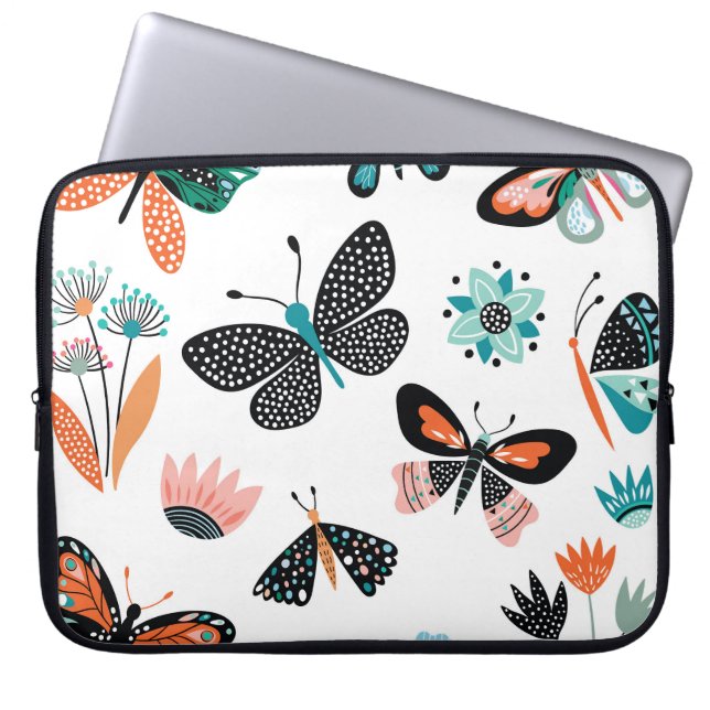 Butterflies Flowers: Hand Drawn Collection Laptop Sleeve (Front)