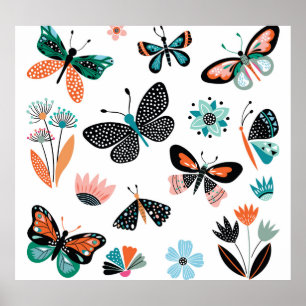Butterflies Flowers: Hand Drawn Collection Poster