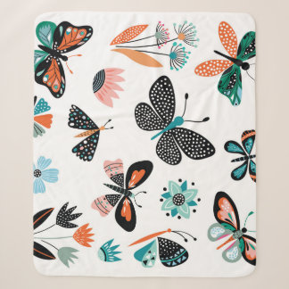 Butterflies Flowers: Hand Drawn Collection Sherpa Blanket