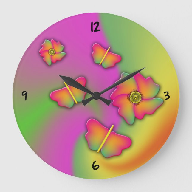 Butterflies & Flowers Large Clock (Front)