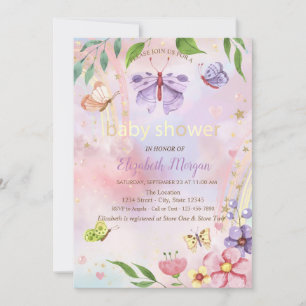 Butterflies Flowers Rainbow Baby Shower Invitation