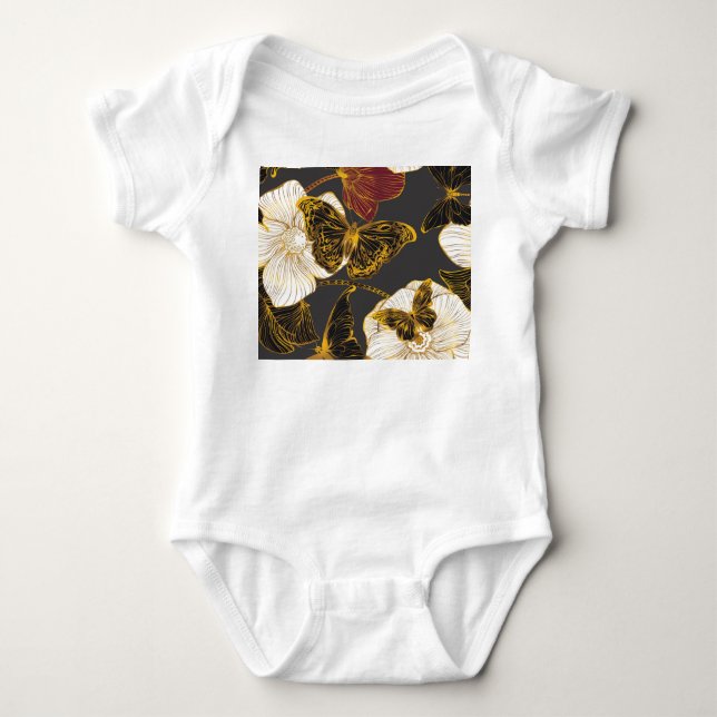 Butterflies & Flowers: Spring Boho Pattern Baby Bodysuit (Front)
