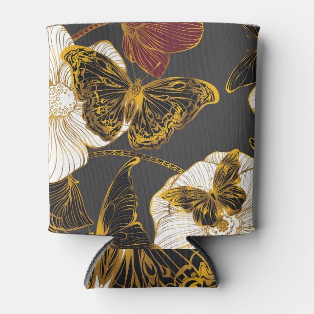 Butterflies & Flowers: Spring Boho Pattern Can Cooler (Front)