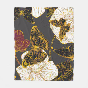 Butterflies & Flowers: Spring Boho Pattern Fleece Blanket