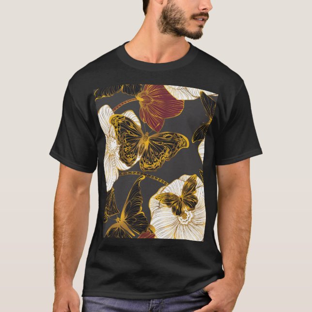 Butterflies & Flowers: Spring Boho Pattern T-Shirt (Front)