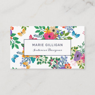 Butterflies & Flowers Vibrant Floral Pattern Business Card