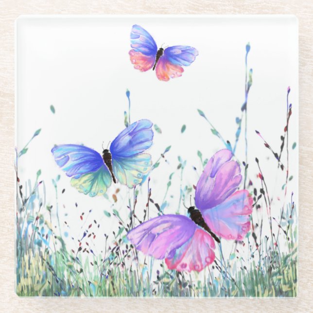 Butterflies Flying in Nature Glass Coaster Spring (Front)