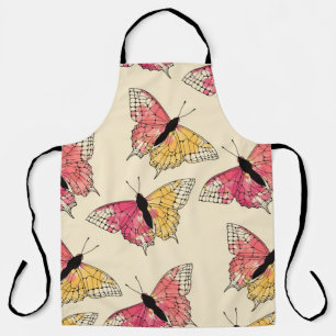 Butterflies flying: seamless ivory pattern apron