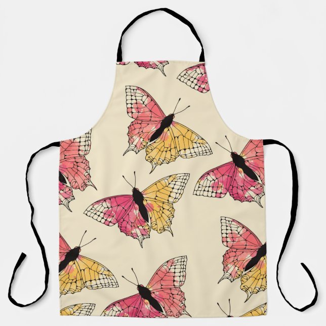 Butterflies flying: seamless ivory pattern apron (Front)
