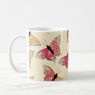 Butterflies flying: seamless ivory pattern coffee mug