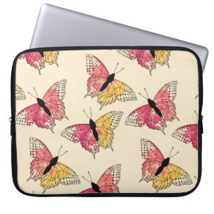 Butterflies flying: seamless ivory pattern laptop sleeve