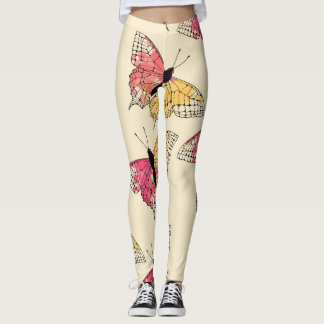Butterflies flying: seamless ivory pattern leggings
