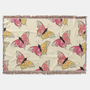 Butterflies flying: seamless ivory pattern throw blanket