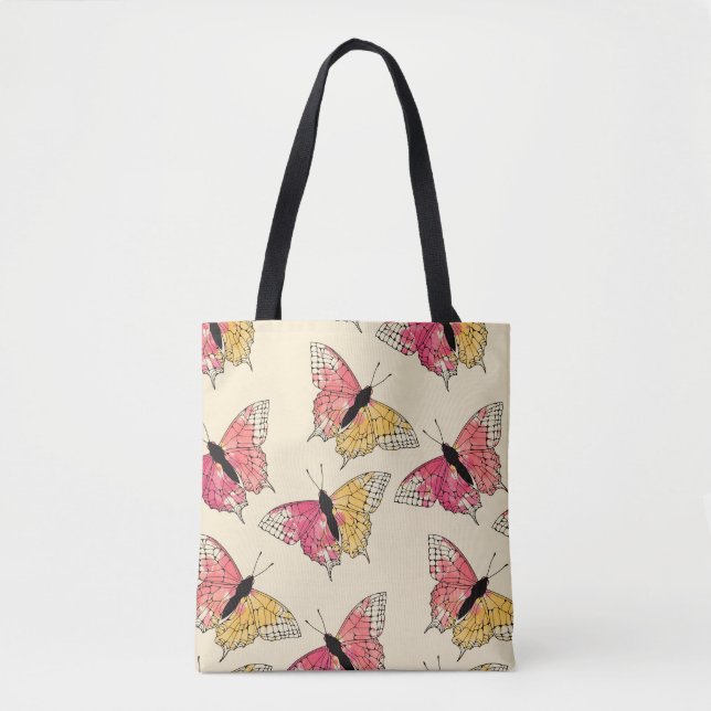 Butterflies flying: seamless ivory pattern tote bag (Front)