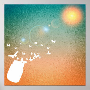 Butterflies Flying Towards the Sun Poster