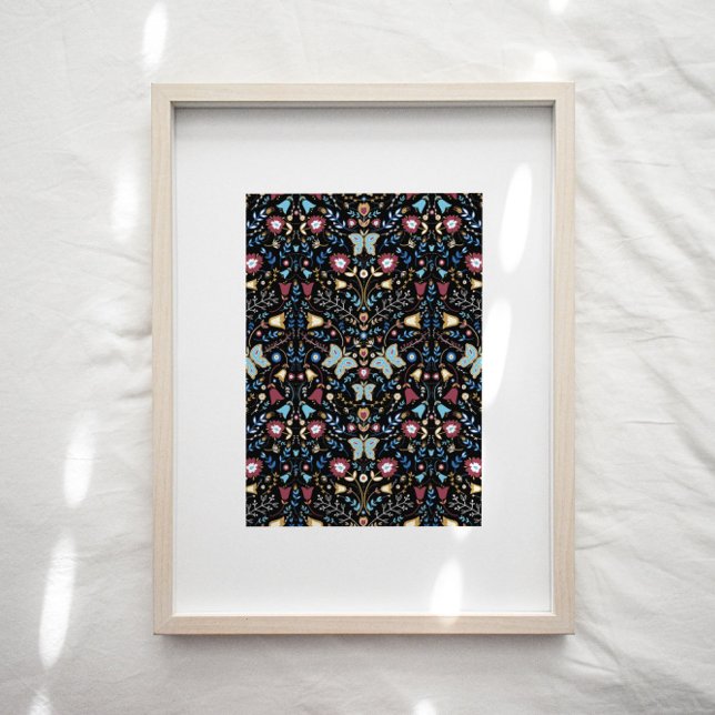 Butterflies Folk Art Floral Pattern Poster (Creator Uploaded)