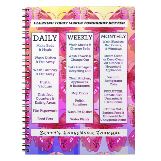 Butterflies Forever Personalised Housework Journal (Front)