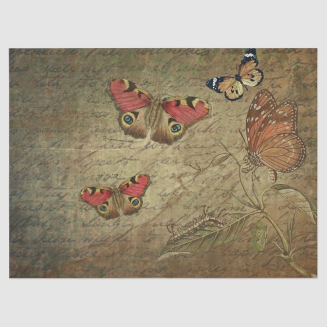 Butterflies Frolicking on Old Script Tissue Paper (Front)