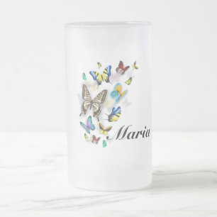 Butterflies Frosted Glass Beer Mug