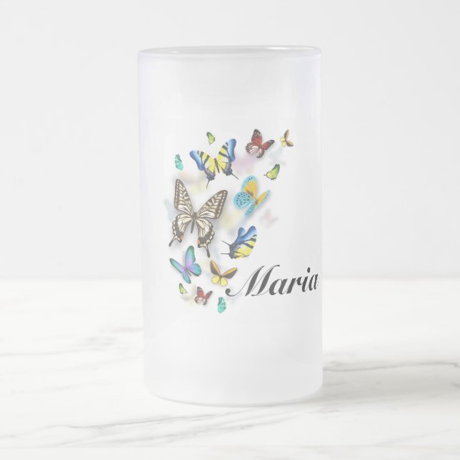 Butterflies Frosted Glass Beer Mug (Center)