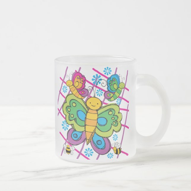 Butterflies Frosted Glass Coffee Mug (Right)