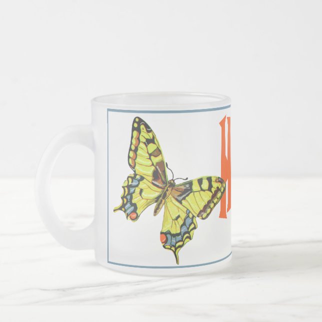 Butterflies Frosted Glass Coffee Mug (Left)