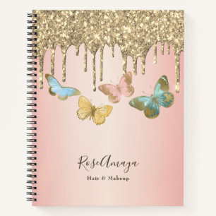 Butterflies Girly Glitter Drips Personalised Notebook