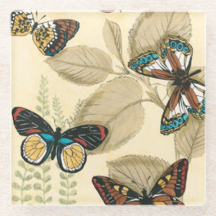 Butterflies Gliding Over Leaves Glass Coaster